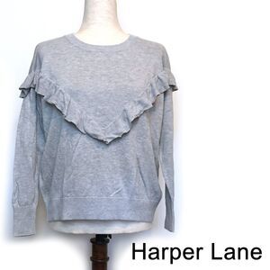 Harper Lane Gray Ruffle Cotton Sweater Petite SM